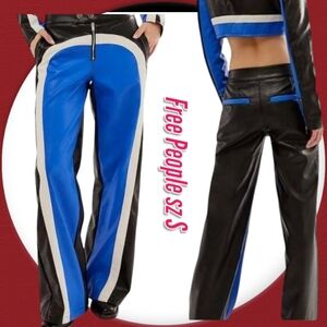 Free People lncognito Black/Blue leather pant straight fit vegan Like New sz S